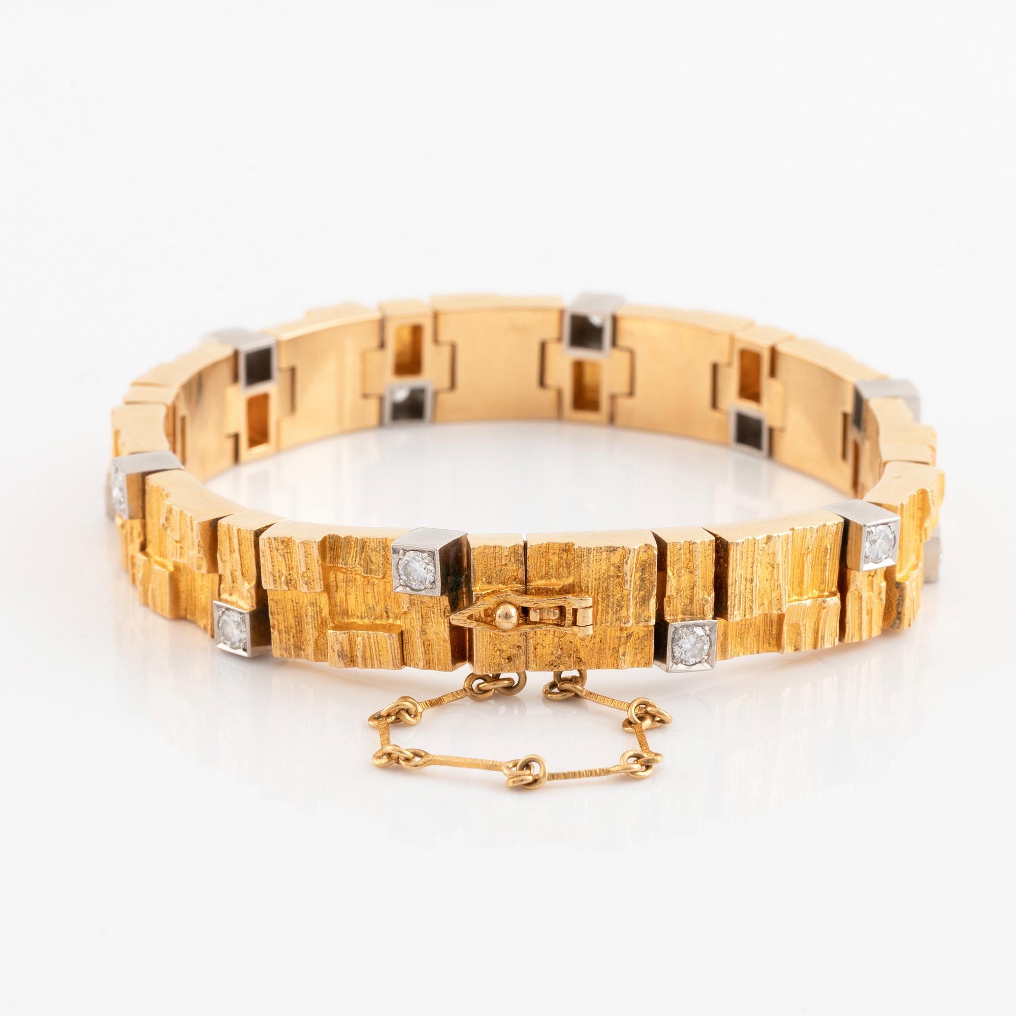 Björn Weckström, An 18K gold bracelet set with round brilliant-cut diamonds, for Lapponia.