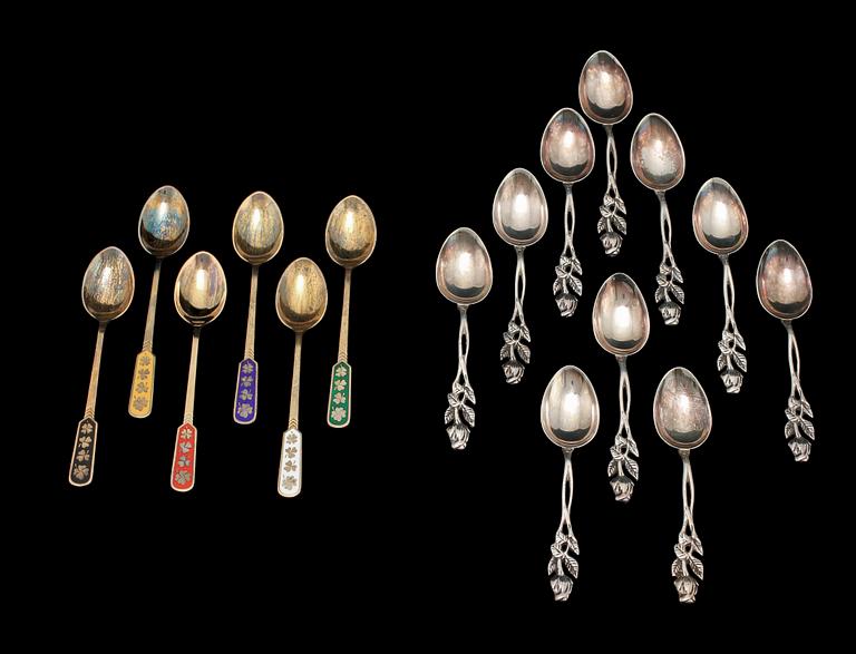 PARTI SKEDAR, 40 st, silver och sterlingsilver, bl a GEWE, 1800/1900-tal. Tot vikt 408 g.