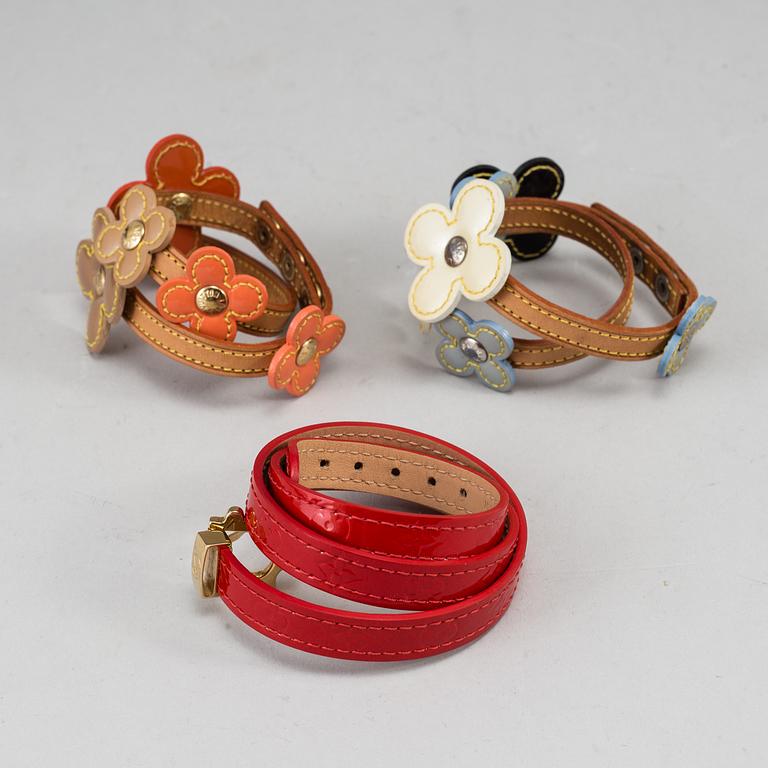 LOUIS VUITTON, 3 bracelets, 2 x 'Lexington bracelet' & 1 'Vernis Triple Tour Bracelet'.