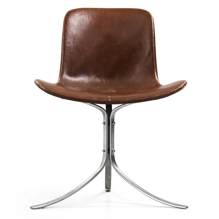 A Poul Kjaerholm steel and brown leather 'PK-9' chair, E Kold Christensen, Denmark 1960's.