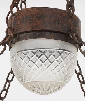 Carl Westman, A hammered iron ceiling lamp attributed to Carl Westman Arts and Crafts, Sweden ca 1902-1905.