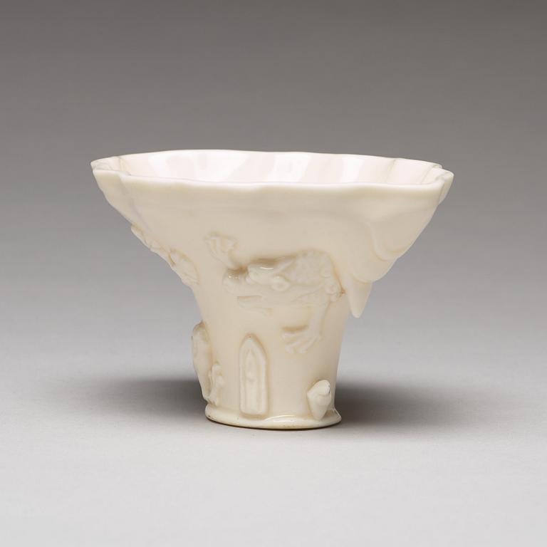 A blanc de chine libation cup, Qing dynasty, Kangxi (1662-1722).