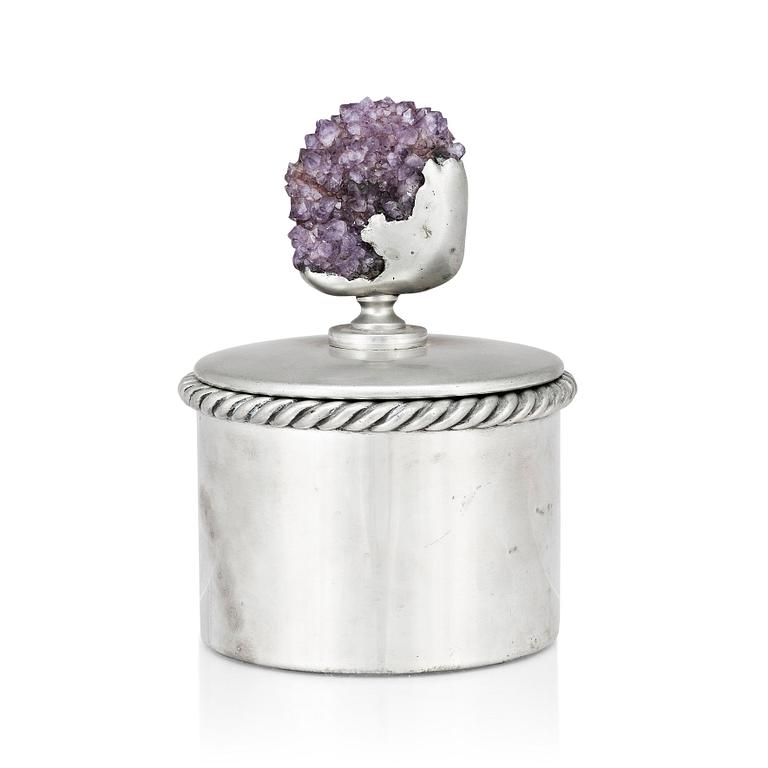 Estrid Ericson, a pewter lidded jar with an amethyst finial, Svenskt Tenn, Stockholm 1972.