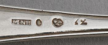 TESKEDAR, 12 st, silver, "Svensk rund", mest 1700-tal.