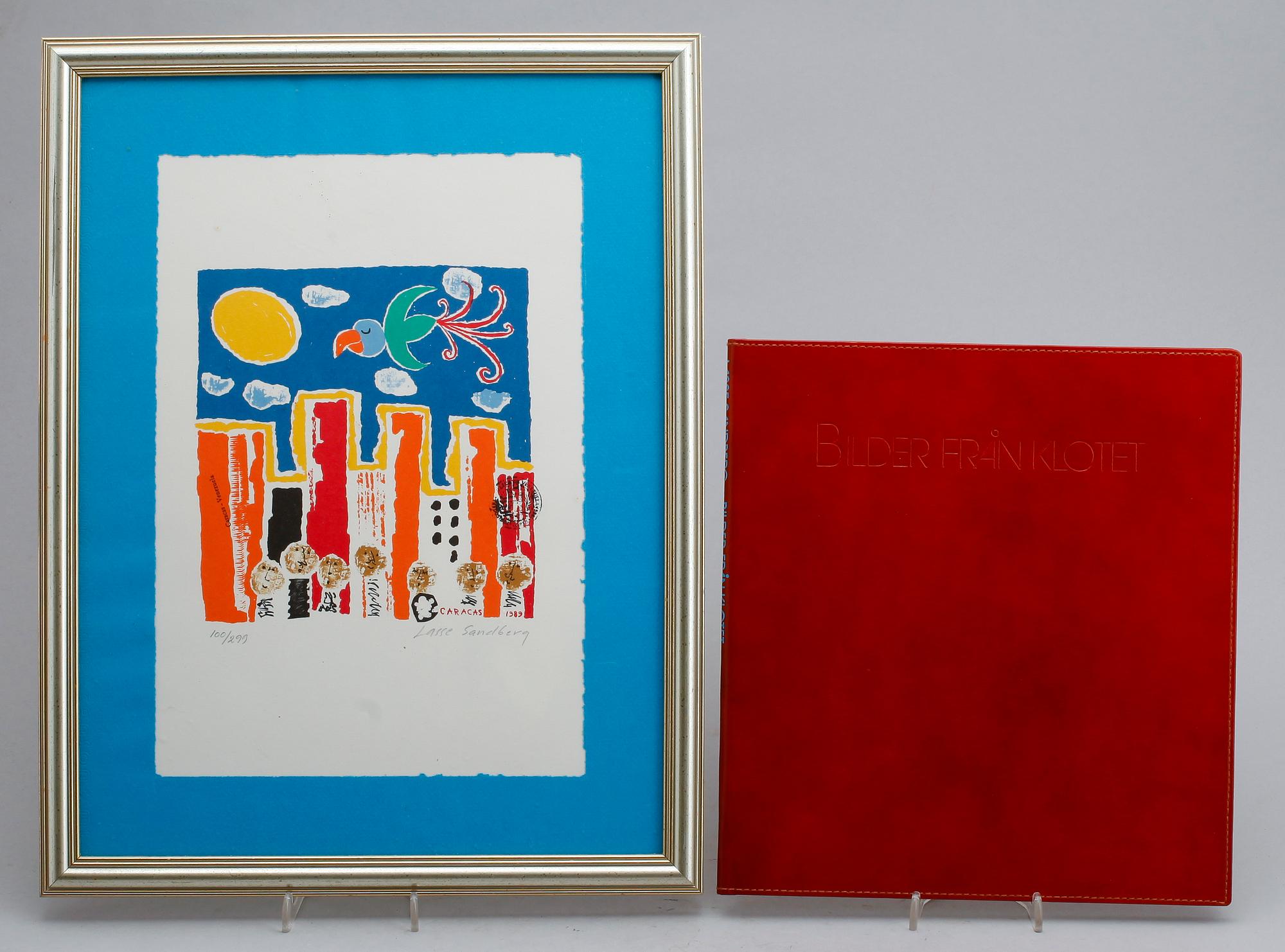 BOK, "Bilder från Klotet" av Lasse Sandberg, Rabén & Sjögren 1989. Signerad kopia. Färglitografi, 100/299.