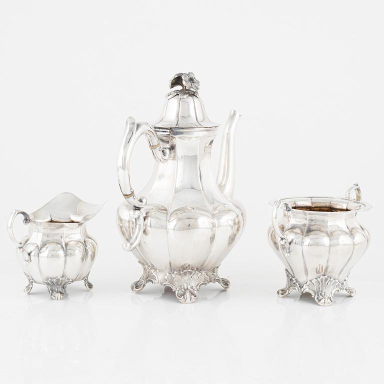 A three-piece silver coffee service, Hellsten AB, Uppsala, 1940.