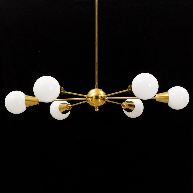 A brass and glass ceiling light, 21st Century.