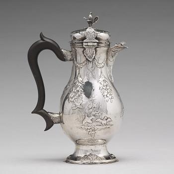 A German 18th century parcel-gilt silver coffee-pot, mark of Jacob Kolb, Augsburg 1779-1781.