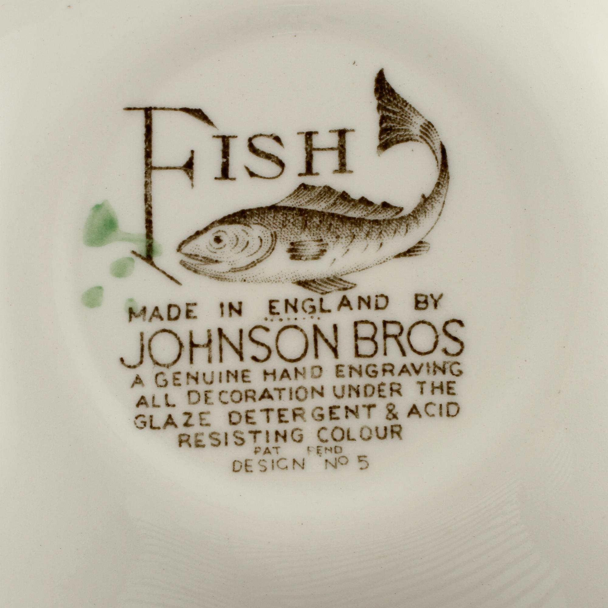 FISKSERVIS, 15 delar, flintgods, Johnson Bros, England, 1900-tal.