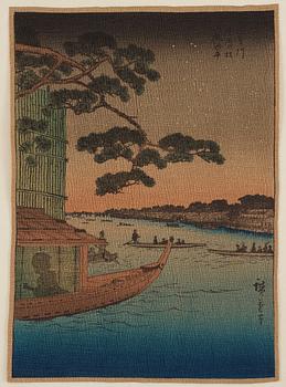 A group of eight Japanese prints, incl, Hiroshige, after, 20th century.