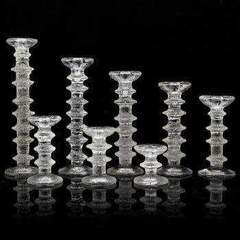 TIMO SARPANEVA, eight glass 'Festivo' candle holders, for Iittala, signed.