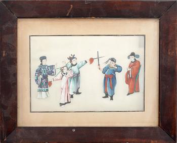 GOUACHER, på rispapper, ett par, Qing, Kina.