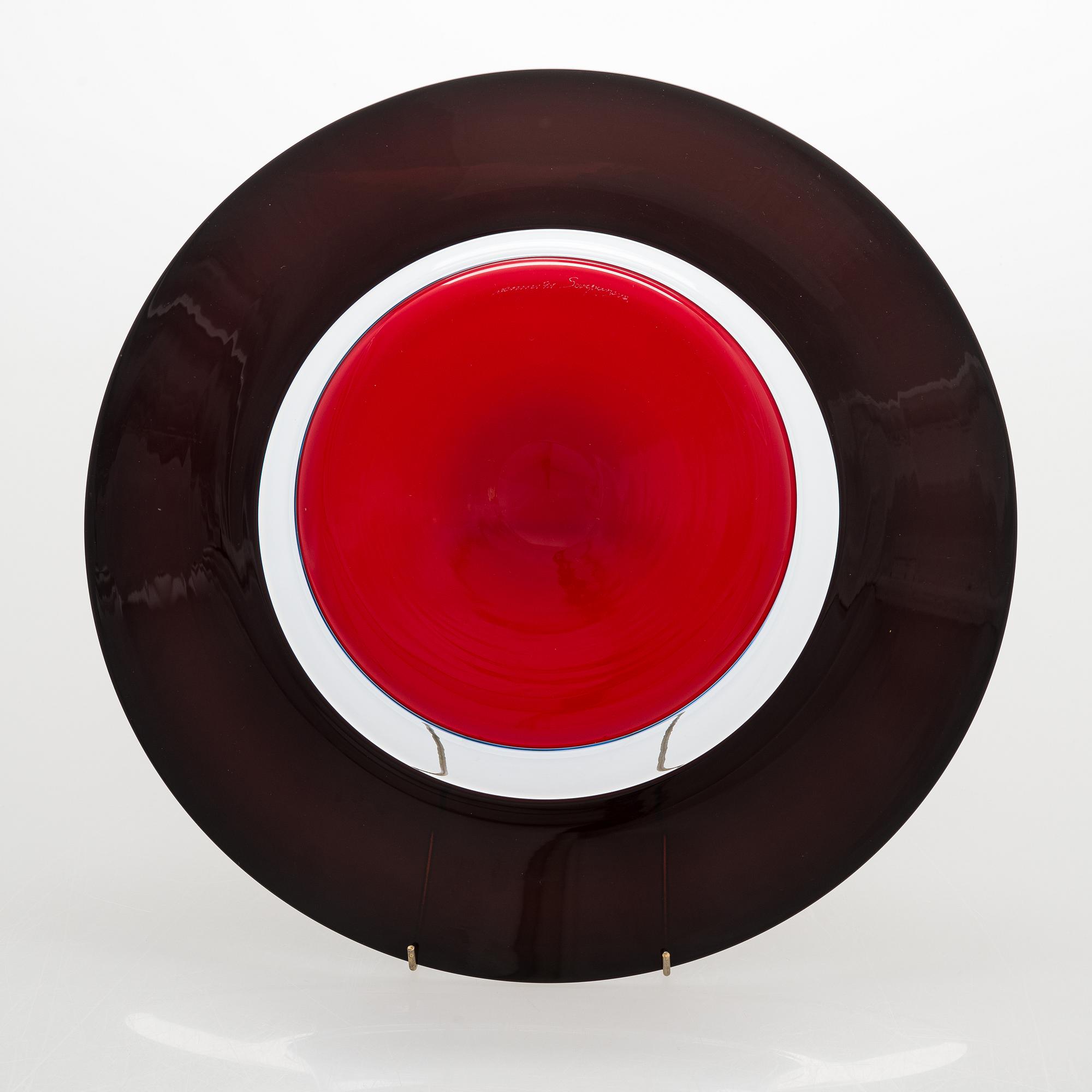 Timo Sarpaneva, a glass plate signed Venini 91 Sarpaneva.