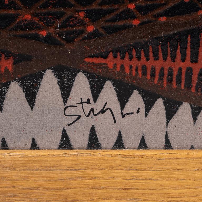 Stig Lindberg & David Rosén, an oak and enamel coffee table from Nordiska Kompaniet and Gustavsberg, 1950's.