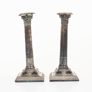 A pair of silver plate candlesticks, no marks, 20th century.