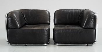 A pair of Geoffrey Harcourt chromed steel and black leather easy chairs, Artifort, Holland 1970's.