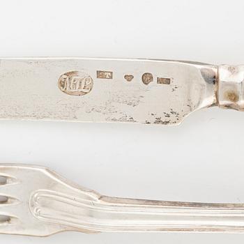 Parti bestick, 47 delar, silver, svenska mästare, Stockholm, Göteborg och Norrköping, 1806-1905.