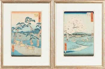 Ando Utagawa Hiroshige, after, two woodblock prints.