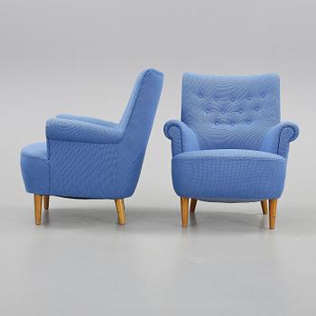 FÅTÖLJER, ett par, "Hemmakväll", Carl Malmsten, 1900-talets andra hälft.