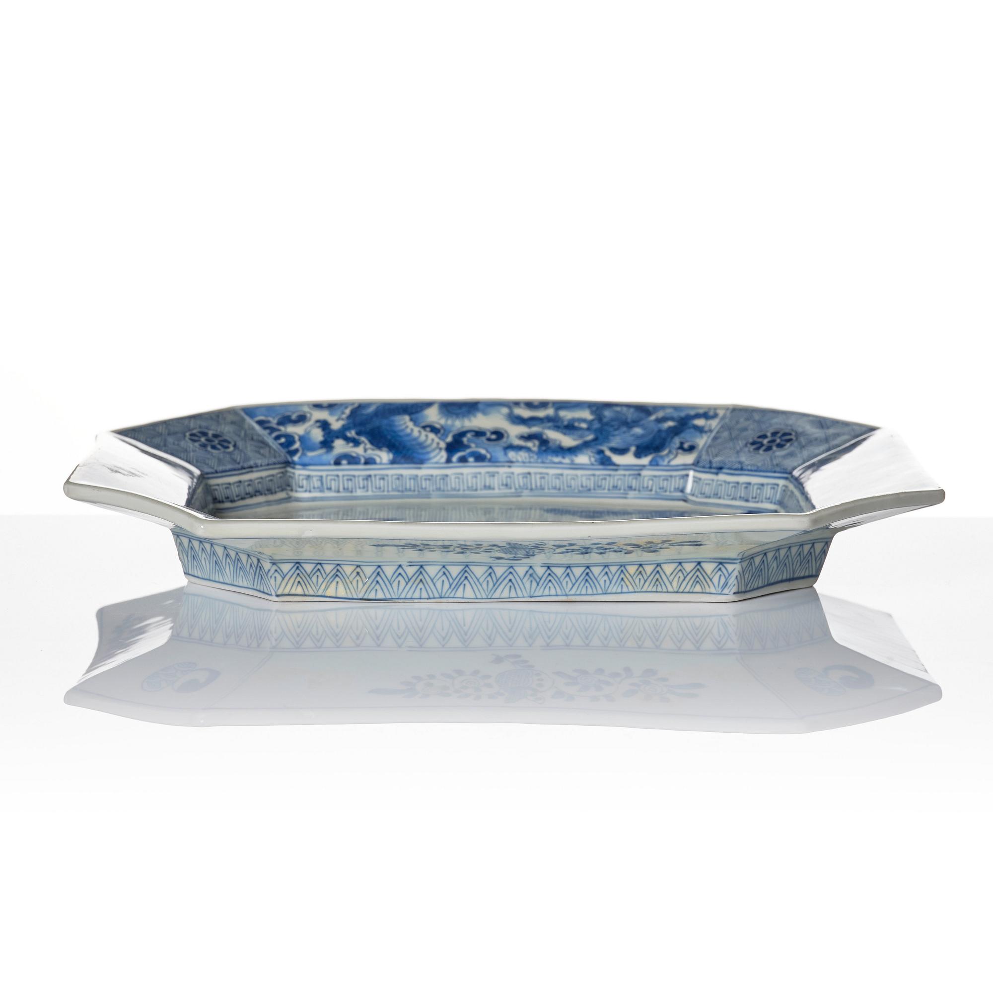 A blue and white dish with an elephant, Japan, 19th Century.