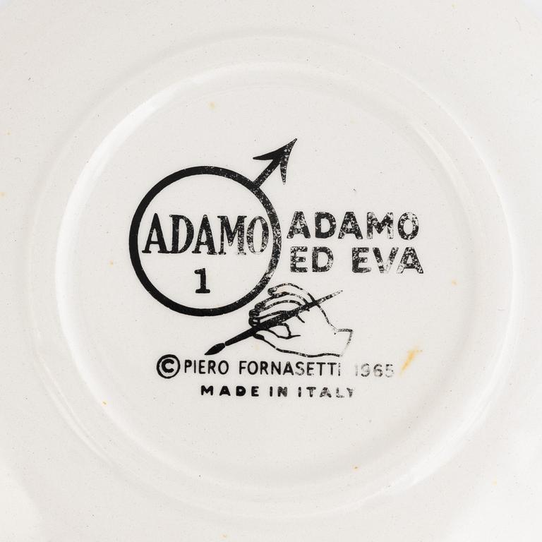 Piero Fornasetti, glasunderlägg, 8 st, "Adamo ed Eva",flintgods, Milano, Italien, 1965.