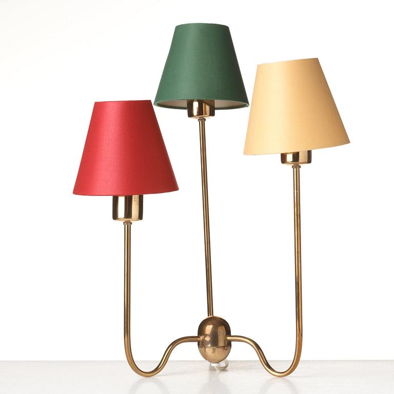 Josef Frank, a brass three light table lamp, Svenskt Tenn, Sweden, model G 2468.