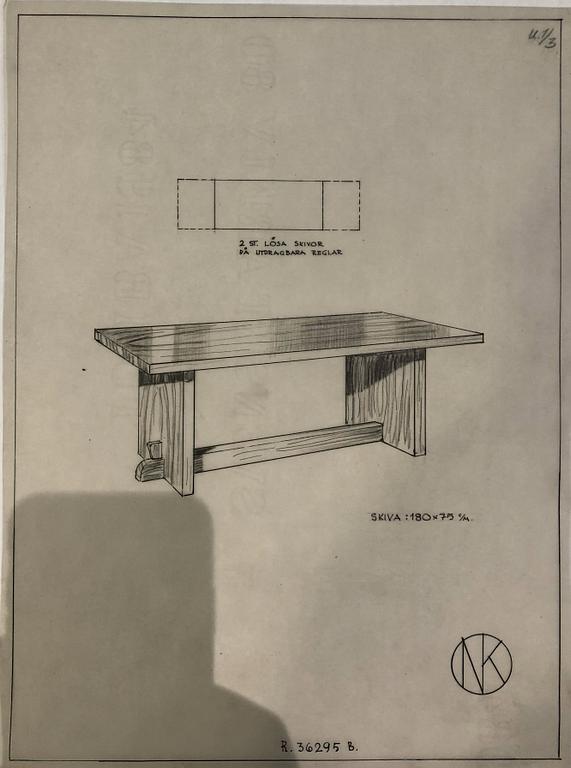 Axel Einar Hjorth, a "Lovö" stained pine table, Nordiska Kompaniet 1930s.