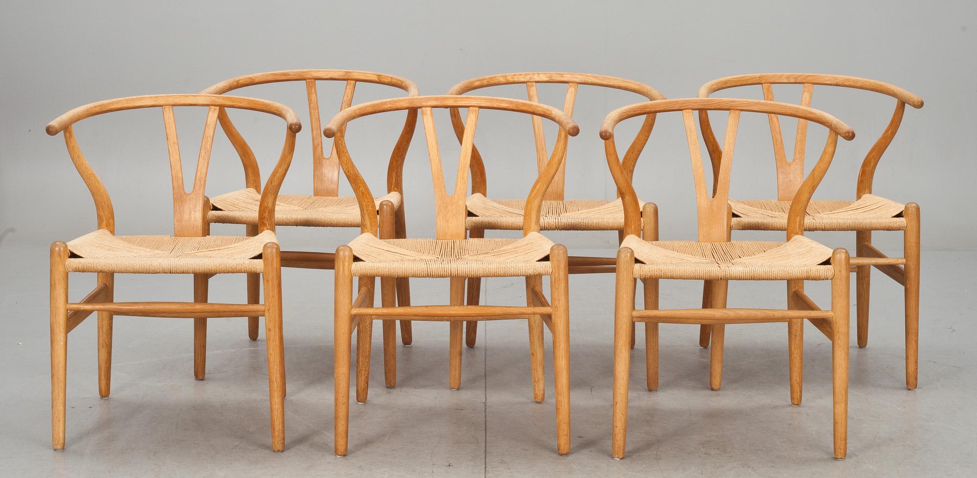 KARMSTOLAR, 6 st, "Y-stolen". Hans Wegner för Carl Hansen & son, Odense.