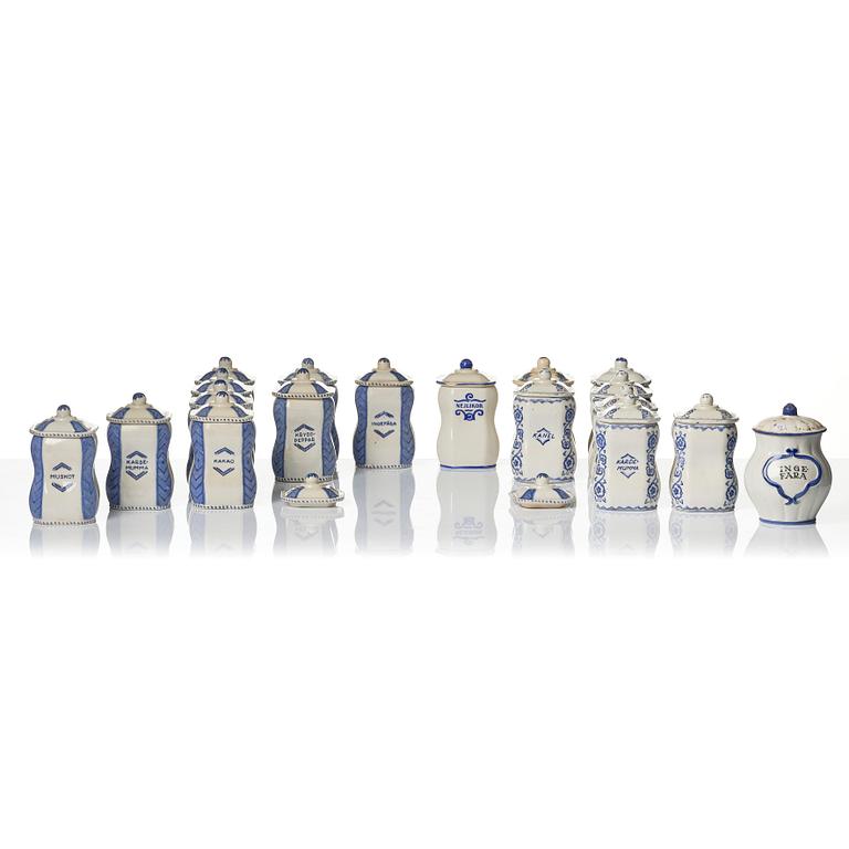 Wilhelm Kåge, 30 ceramic spice jars, Gustavsberg, Sweden, 1917 an onwards.
