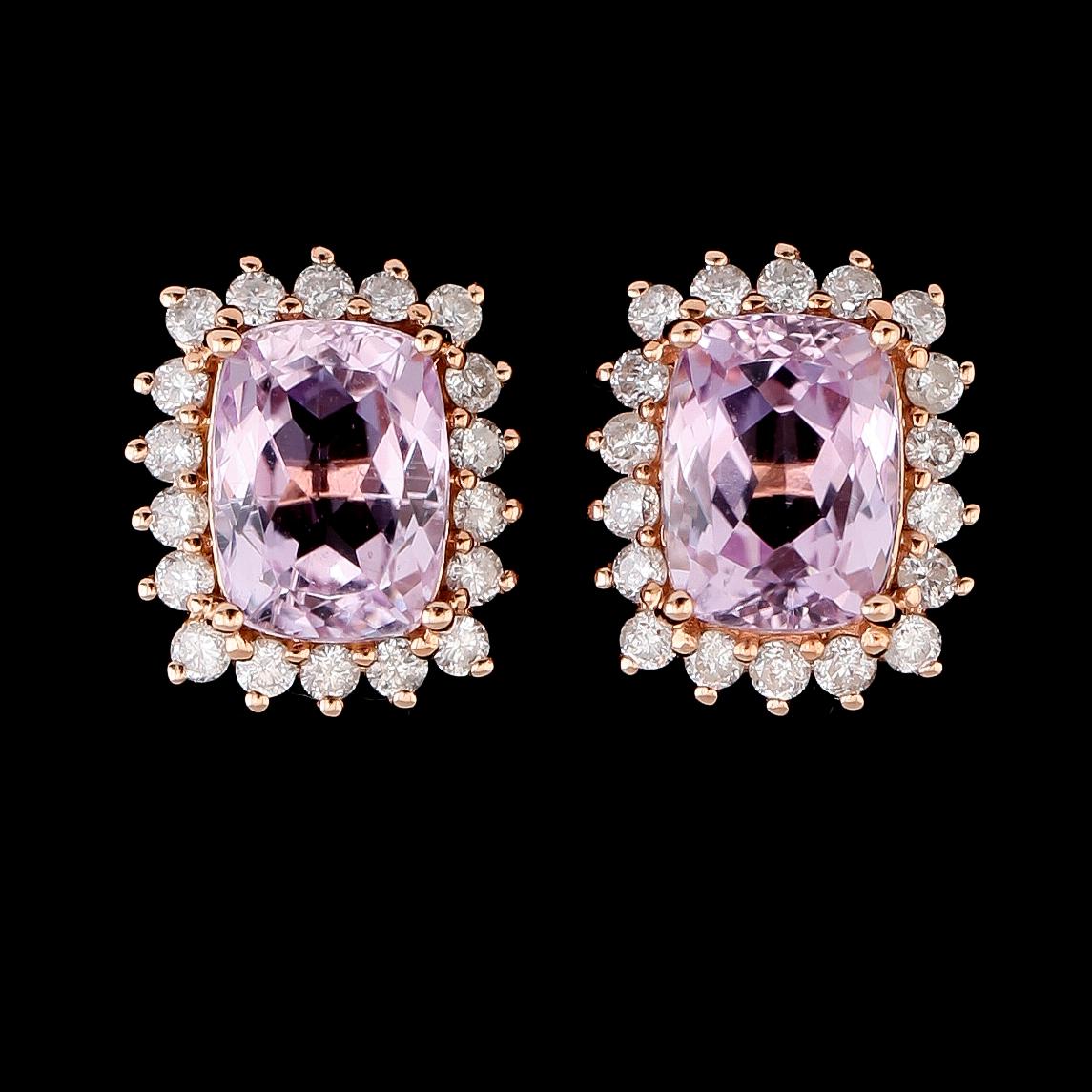 ÖRHÄNGEN, 1 par, 18K roséguld, diamanter tot ca 0.57 ct, rosa kunziter tot ca 3.50 ct.