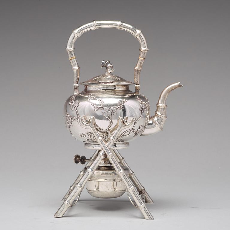 A Chinese Export silver kettle-on-stand, mark of Luen Wo, Shanghai, circa 1880-1925.