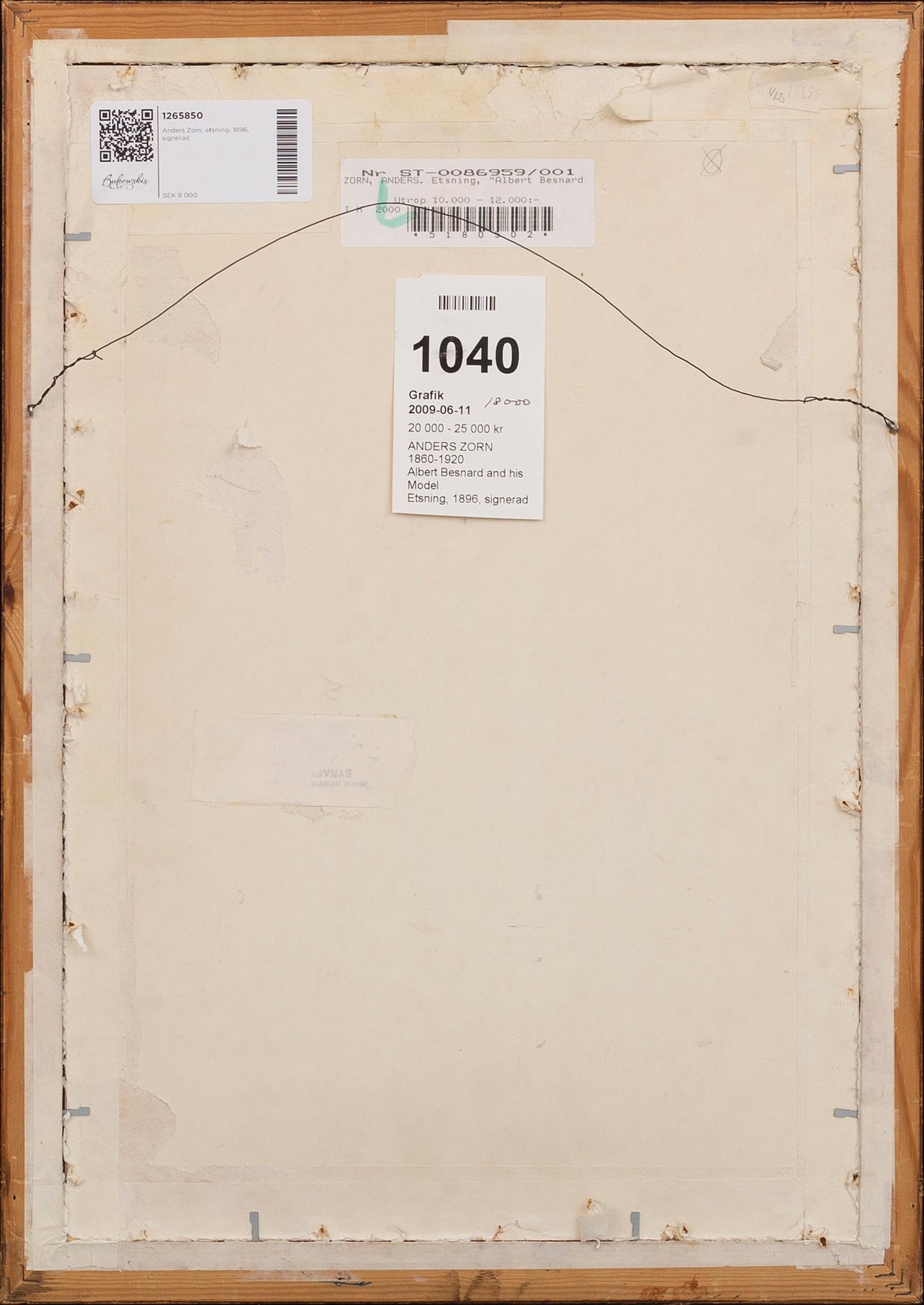 Anders Zorn, a signed etching from 1896.