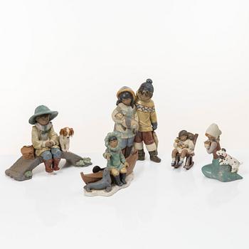 Lladró, five figurines, including "Arctic friends", "Arctic allies", "The old fishing hole", Spain.