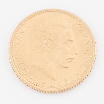 Guldmynt Christian X Danmark, 10 kroner 1917.