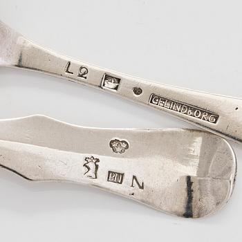 Matskedar, 6 st, silver, olika tillverkare, Sverige 1771-1800.