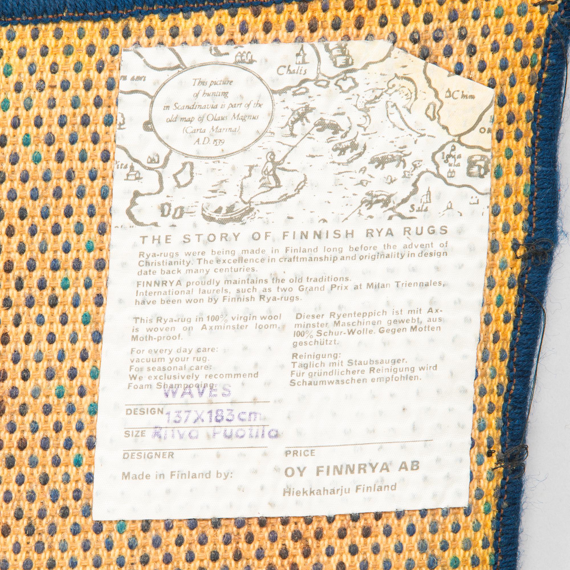 Ritva Puotila, ryamatta, Oy Finnrya Ab. Ca 183 x 137 cm.