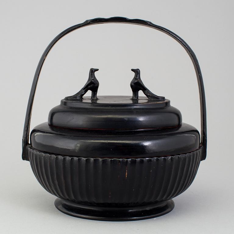 A 21st century Burmese Lacquer Basket with Handle.