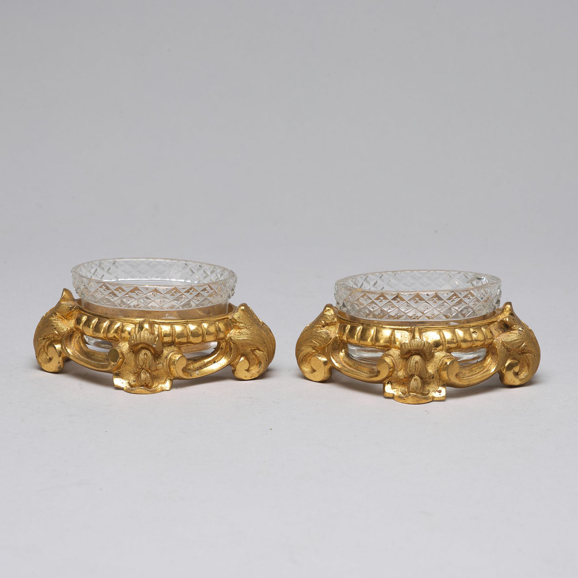 A pair of Swedish Neorococo salts with gilt spoons dated 1851.