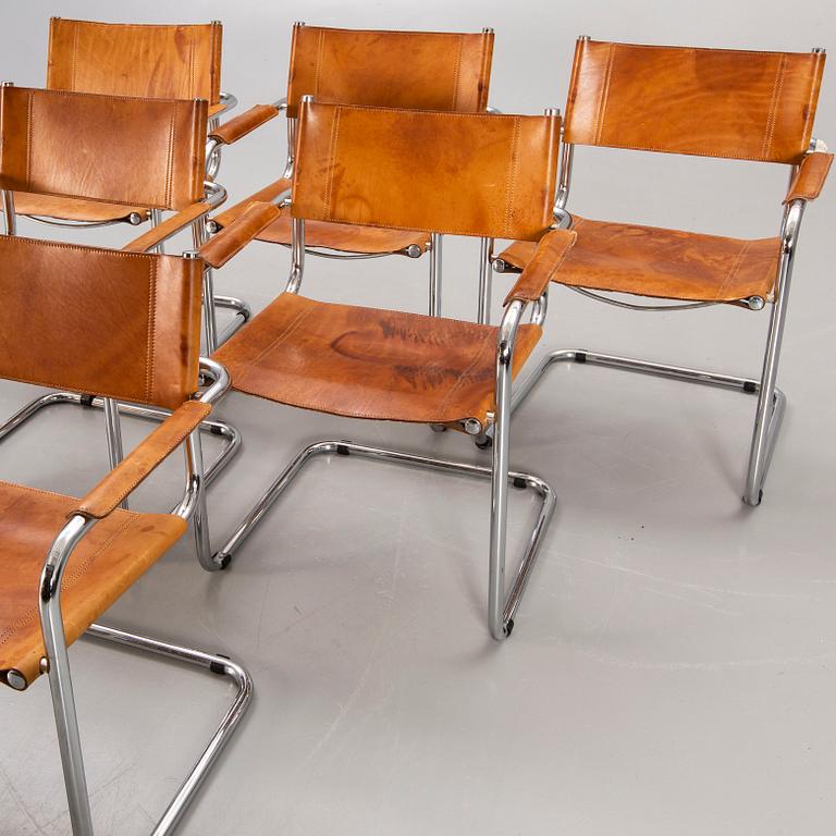 Armchairs, 6 pcs, probably Italy in the latter part of the 20th century.