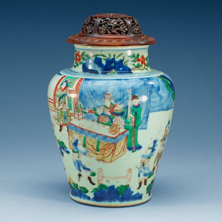 A Transitional wucai baluster jar, 17th Century.