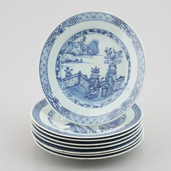 A group of eight blue and white dishes, Qing dynasty, Qianlong (1736-95).