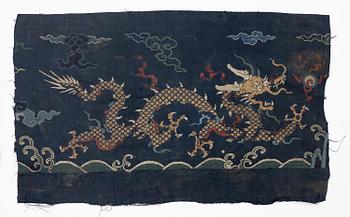 Two silk brocade 'dragon' fragments, late Ming dynasty/early Qing dynasty.