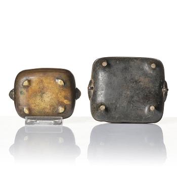 A group of three bronze vessels, Ming dynasty and older.
