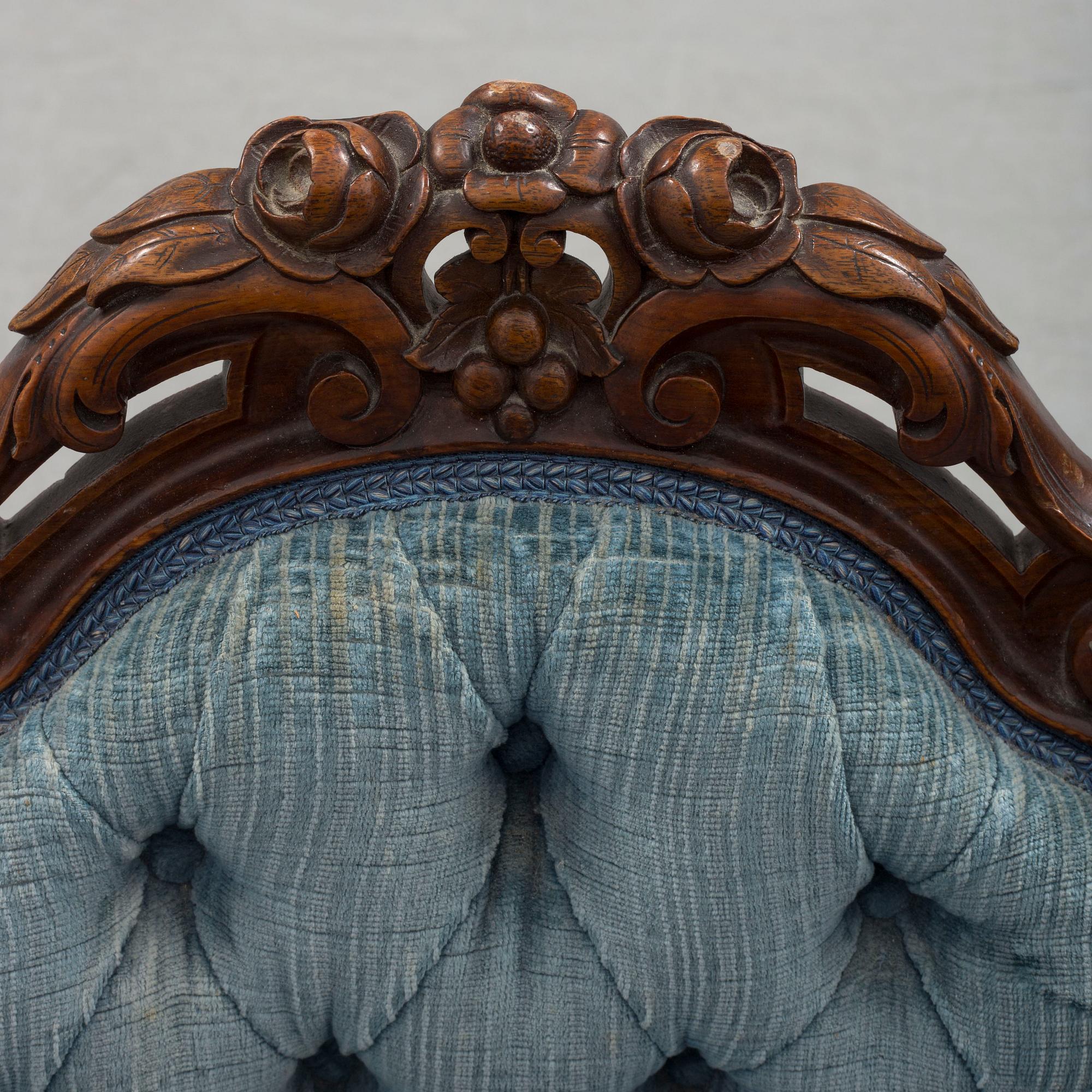 Six late 19th century walnut chairs.