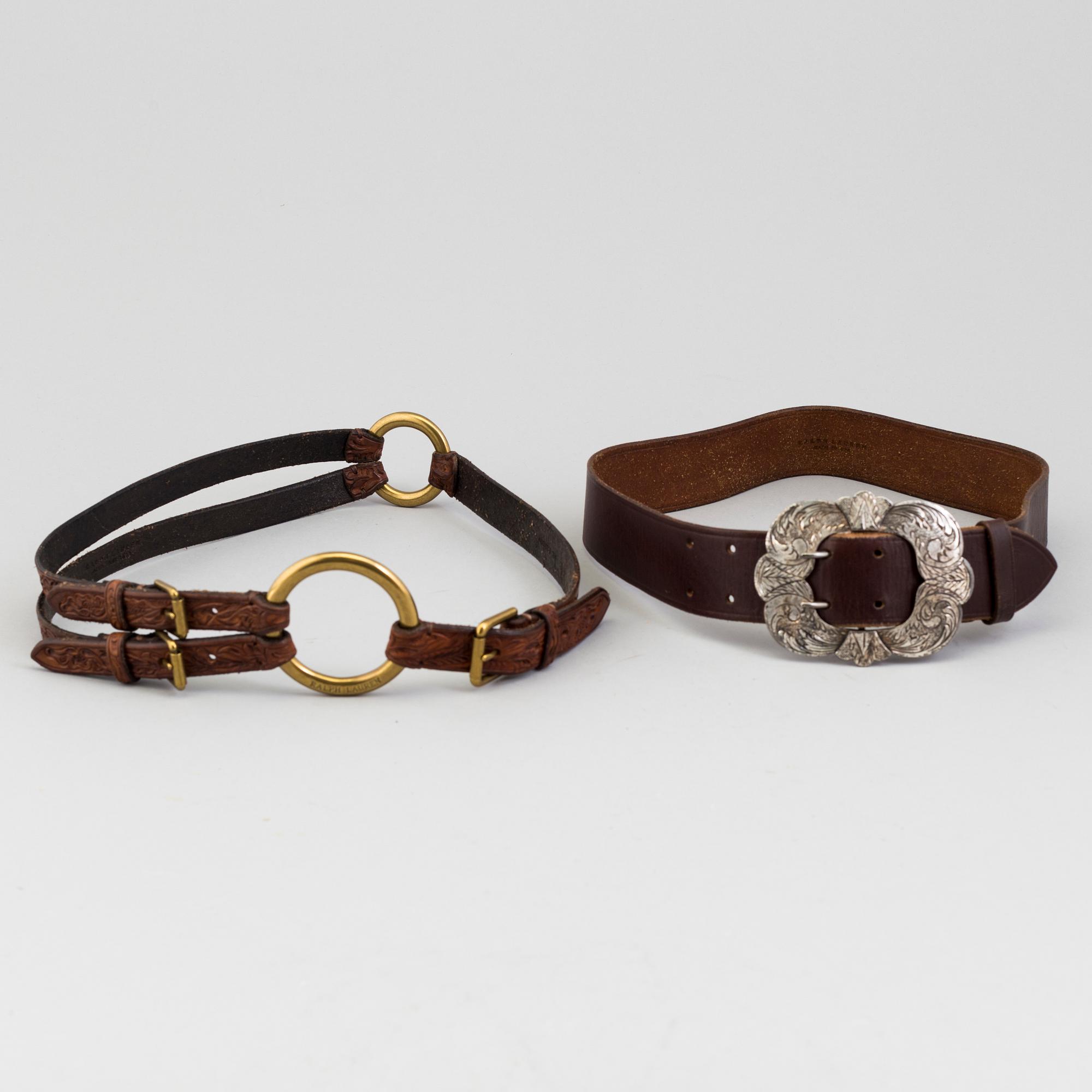 Two leather belts by Ralph Lauren.
