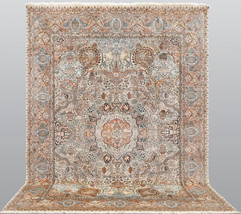 A silk carpet, Kashmir, approx. 377 x 269 cm.