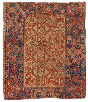 247. A west Anatolian "Lotto" rug, 17th century, ca 133 x 115 cm.