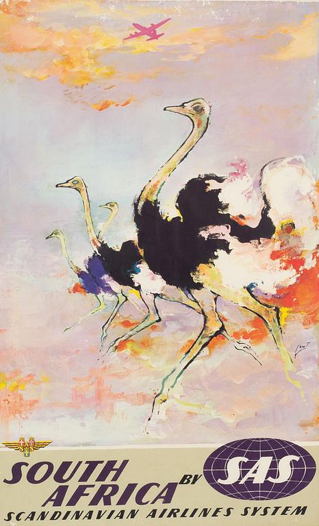 Otto Nielsen, affisch, "South Africa by SAS Scandinavian Airlines System", Danmark.