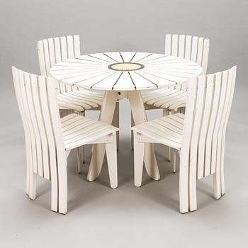 Alvar Aalto, A five-piece 'Aurinko' (Sun-series) garden furniture set for Artek, late 1900s.