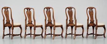 Five Swedish Rococo 18th Century chairs.